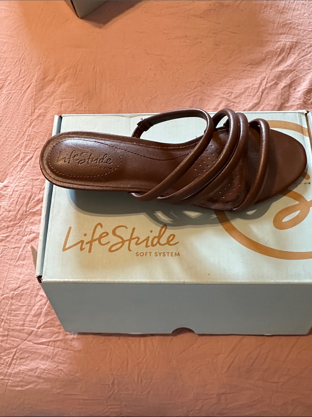 Life Stride Tan Multi‑Strap Slide Mule
